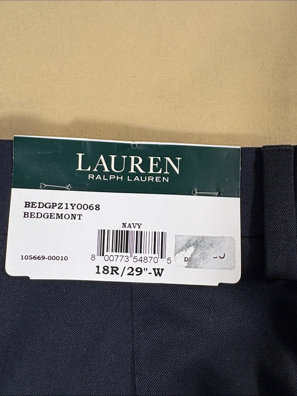 Lauren Ralph Lauren Boys Bedgemont Pants 18R 29W Navy Blue Flat Front Dress NWT
